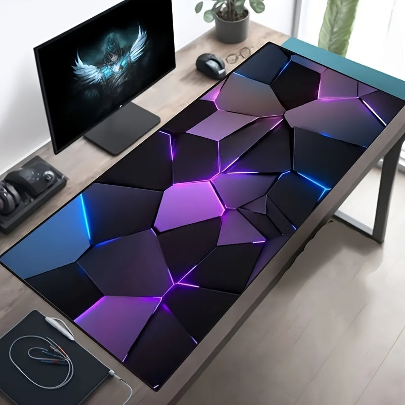 Large Blue & Purple Abstract Art Gaming Mouse Pad - Non-Slip, Polyester Fiber, Rectangular Desk Mat for Gamers and Office Use, Cool, Keyboard Pad