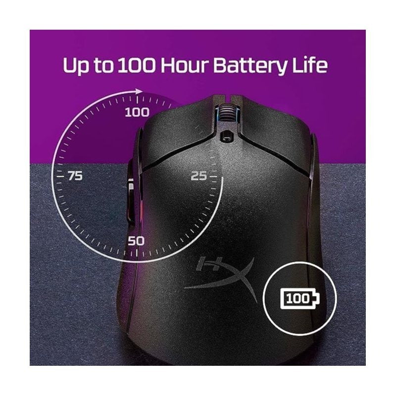 HyperX Pulsefire Haste 2 Gaming Mouse Wireless RGB Rechargeable 100 Hour Battery Life 26K Sensor Lightweight 61g 2.4Ghz Bluetooth Wired 6 Buttons for PS5 PS4 Xbox PC Gaming Mice, Black (Refurbished)