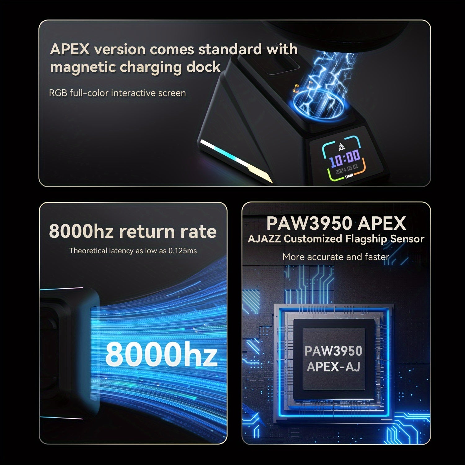 AJAZZ AJ179 APEX Gaming Mouse Wireless Wired Tri-mode APW3395 Right Hand