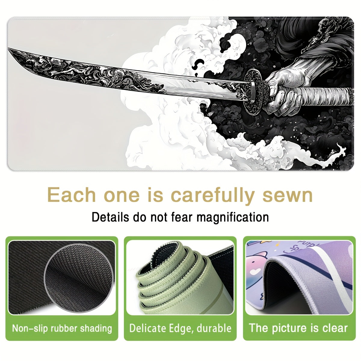 Extra Large Gaming Mouse Pad, Extended Desk Mat, Black and White Sword Design, with Non-Slip Rubber Base, Washable Oblong Office & Gaming Mousepad, with Precision Edging for eSports, Computer & Office Use