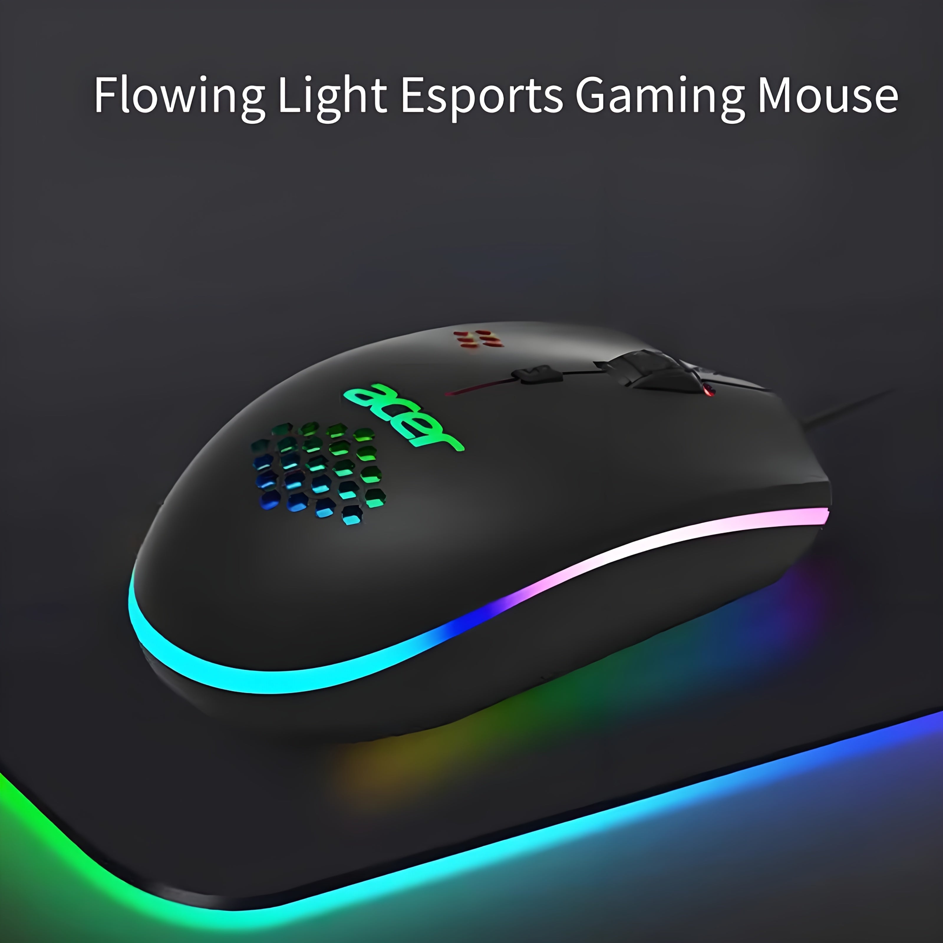 Acer Y910 Wired Gaming Mouse - RGB Flowing Light, 1600DPI Adjustable, Lightweight Design, Sensitive Tracking, Ergonomic Shape for FPS & Esports, Black, Gaming Mouse for Pc, Esports Equipment, Sleek Mouse Design, Durable Mouse
