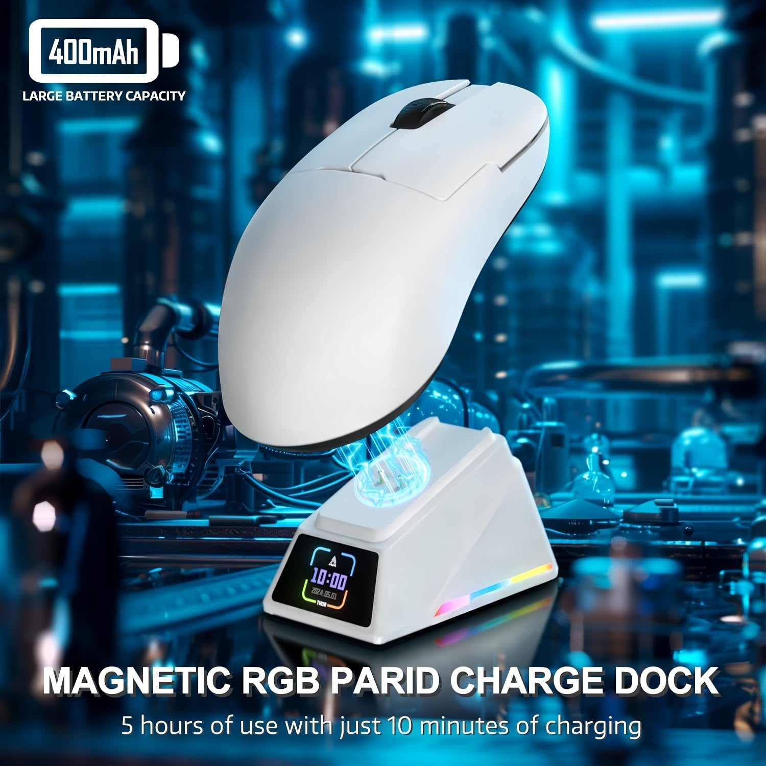 AJ159 APEX Mouse Wireless Gaming Mouse Original Phase PAW3950 Support BT/2, 4G Wireless/wired Connection 8K Return Rate With Wireless Charging Base, Magnetic Color Screen Digital Display Professional Gaming Mouse (2.4G Receiv