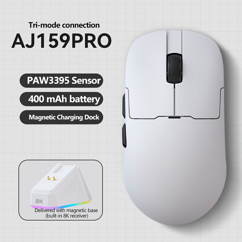 AJ159 APEX Mouse Wireless Gaming Mouse Original Phase PAW3950 Support BT/2, 4G Wireless/wired Connection 8K Return Rate With Wireless Charging Base, Magnetic Color Screen Digital Display Professional Gaming Mouse (2.4G Receiv
