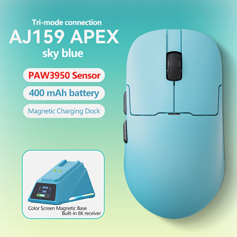 AJ159 APEX Mouse Wireless Gaming Mouse Original Phase PAW3950 Support BT/2, 4G Wireless/wired Connection 8K Return Rate With Wireless Charging Base, Magnetic Color Screen Digital Display Professional Gaming Mouse (2.4G Receiv
