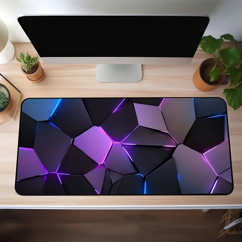 Large Blue & Purple Abstract Art Gaming Mouse Pad - Non-Slip, Polyester Fiber, Rectangular Desk Mat for Gamers and Office Use, Cool, Keyboard Pad