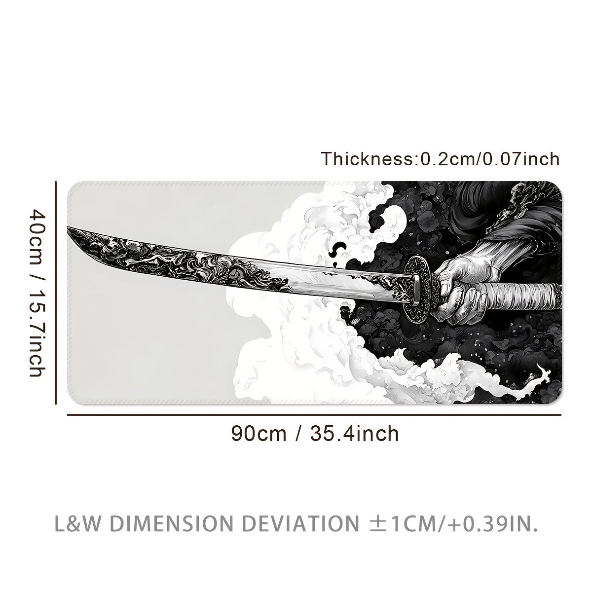 Extra Large Gaming Mouse Pad, Extended Desk Mat, Black and White Sword Design, with Non-Slip Rubber Base, Washable Oblong Office & Gaming Mousepad, with Precision Edging for eSports, Computer & Office Use