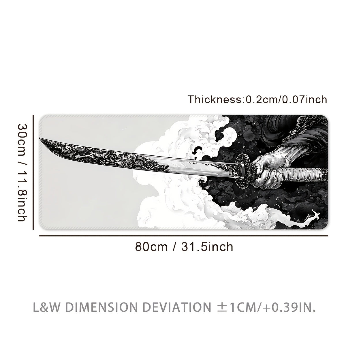 Extra Large Gaming Mouse Pad, Extended Desk Mat, Black and White Sword Design, with Non-Slip Rubber Base, Washable Oblong Office & Gaming Mousepad, with Precision Edging for eSports, Computer & Office Use