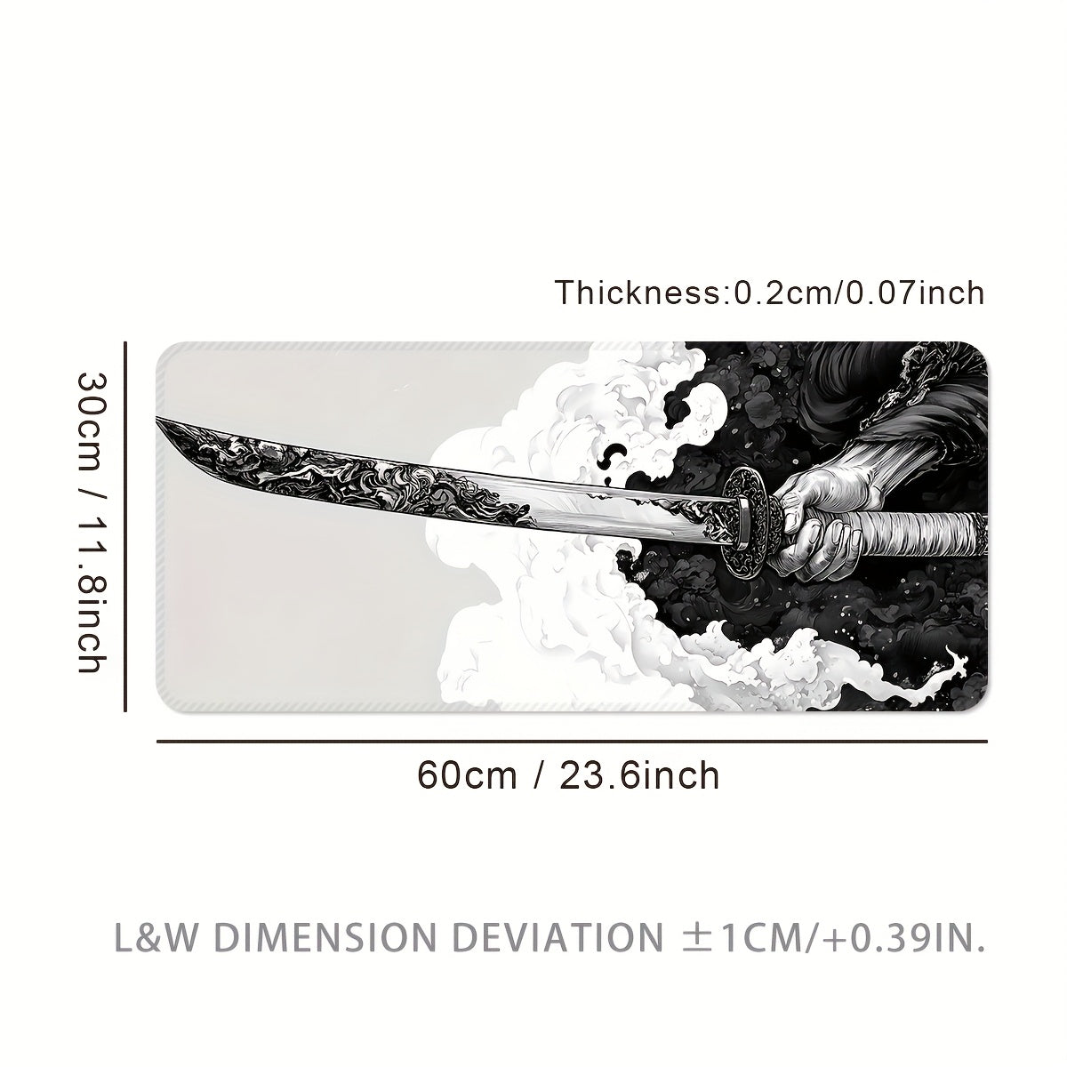 Extra Large Gaming Mouse Pad, Extended Desk Mat, Black and White Sword Design, with Non-Slip Rubber Base, Washable Oblong Office & Gaming Mousepad, with Precision Edging for eSports, Computer & Office Use