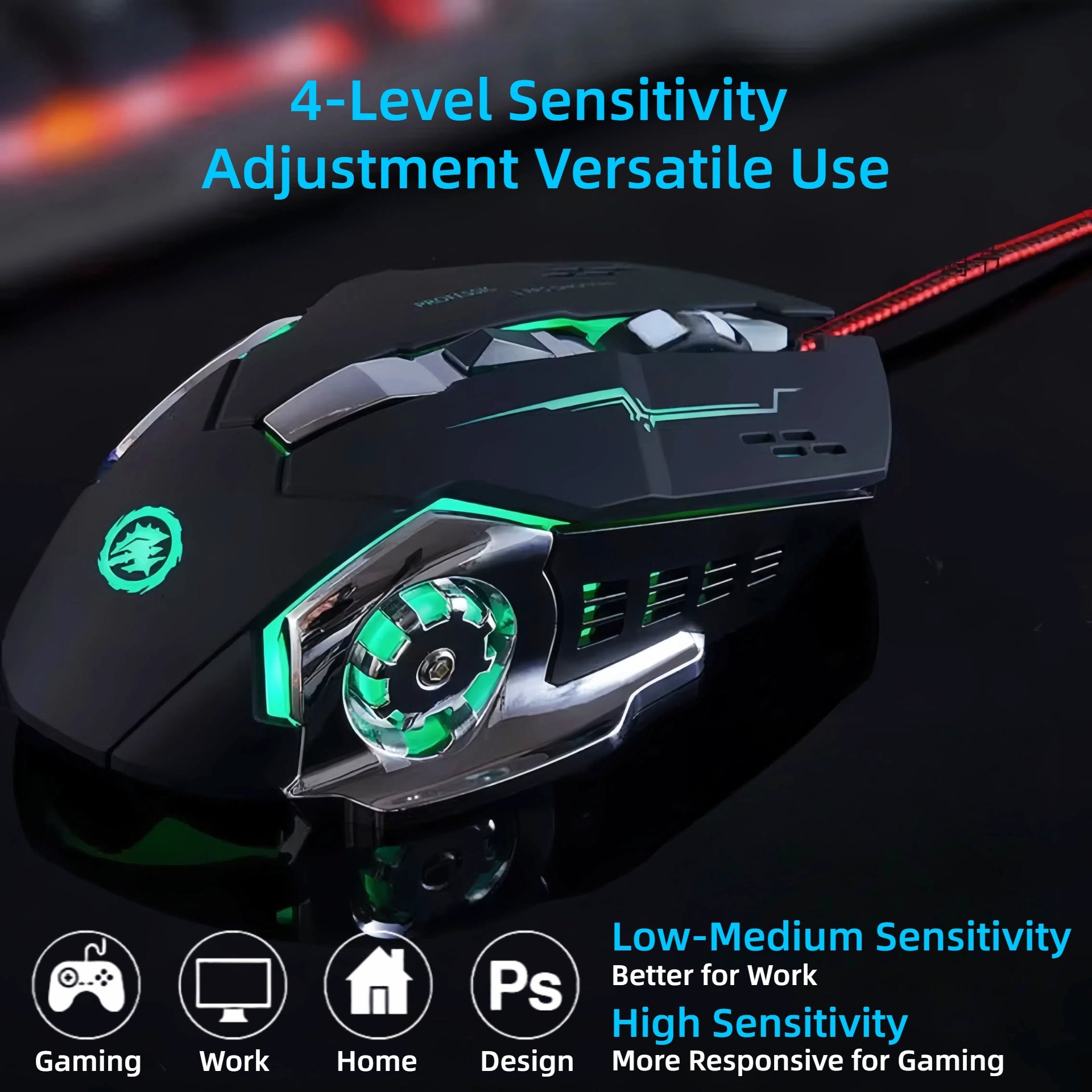 Multifunction Gaming Mouse- 6/7 Buttons, Full-size Ergonomic Design Made for Long Gaming And Work Sessions, RGB Backlight, Tactile Mechanical Feel, Adjustable Sensitivity, Plug-and-play Wired Mouse, Works with PC& Laptop, Bla