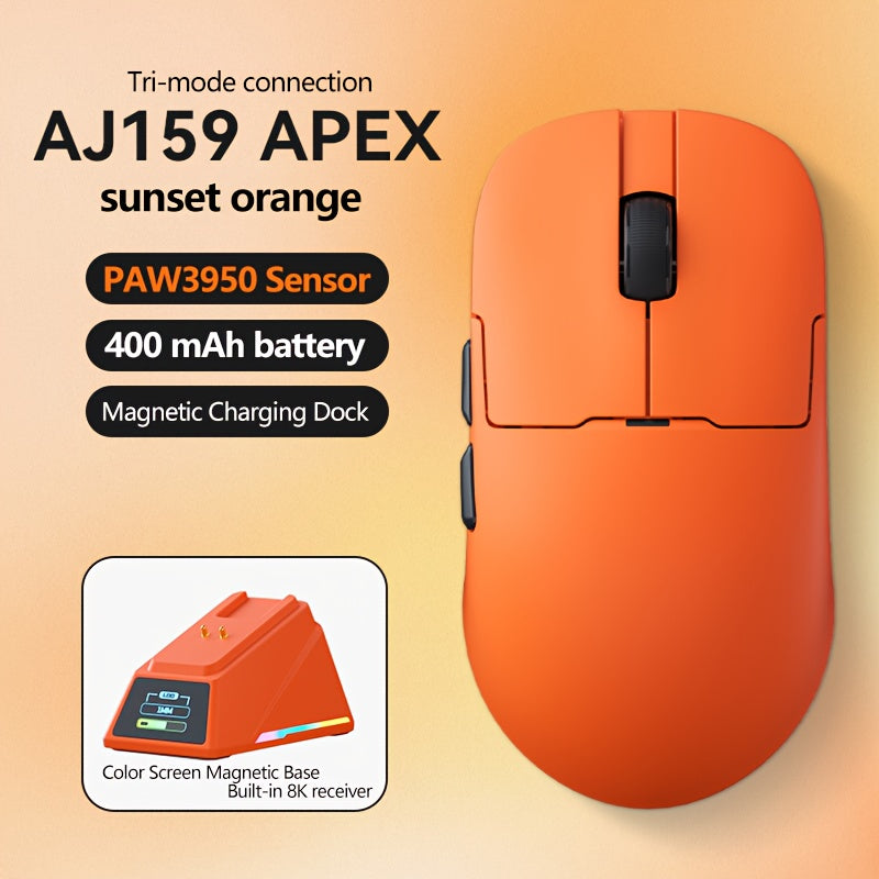 AJ159 APEX Mouse Wireless Gaming Mouse Original Phase PAW3950 Support BT/2, 4G Wireless/wired Connection 8K Return Rate With Wireless Charging Base, Magnetic Color Screen Digital Display Professional Gaming Mouse (2.4G Receiv