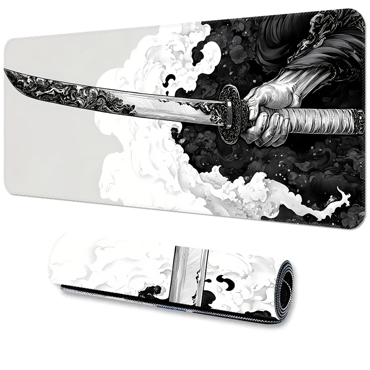 Extra Large Gaming Mouse Pad, Extended Desk Mat, Black and White Sword Design, with Non-Slip Rubber Base, Washable Oblong Office & Gaming Mousepad, with Precision Edging for eSports, Computer & Office Use