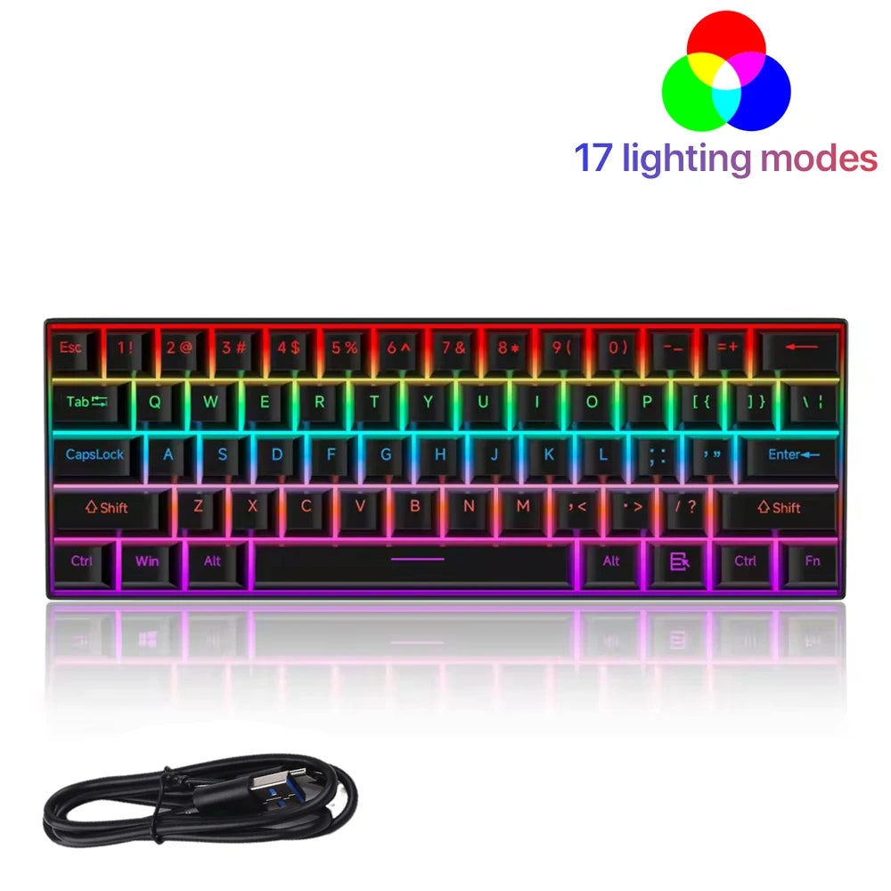 Mechanical Keyboard 61 Keys Mini Keyboard for Gaming Office 60% Ultra-Compact Ergonomic Design With Quiet Mechanical Feeling
