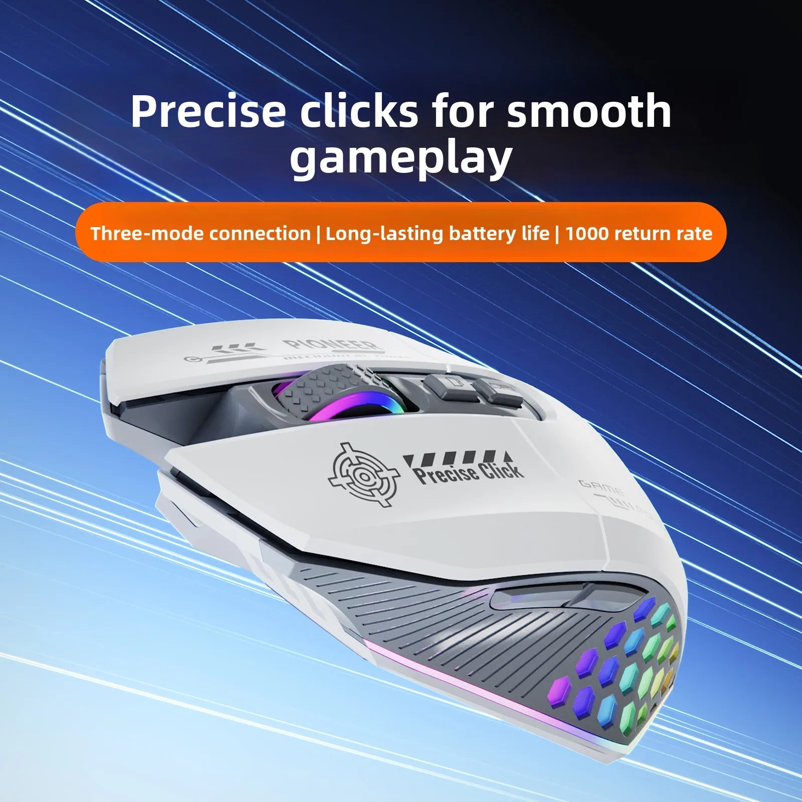 Ergonomic rechargeable gaming mouse with USB 2.4G wireless RGB light, 3 modes controllable anti slip, 7-key macro programming