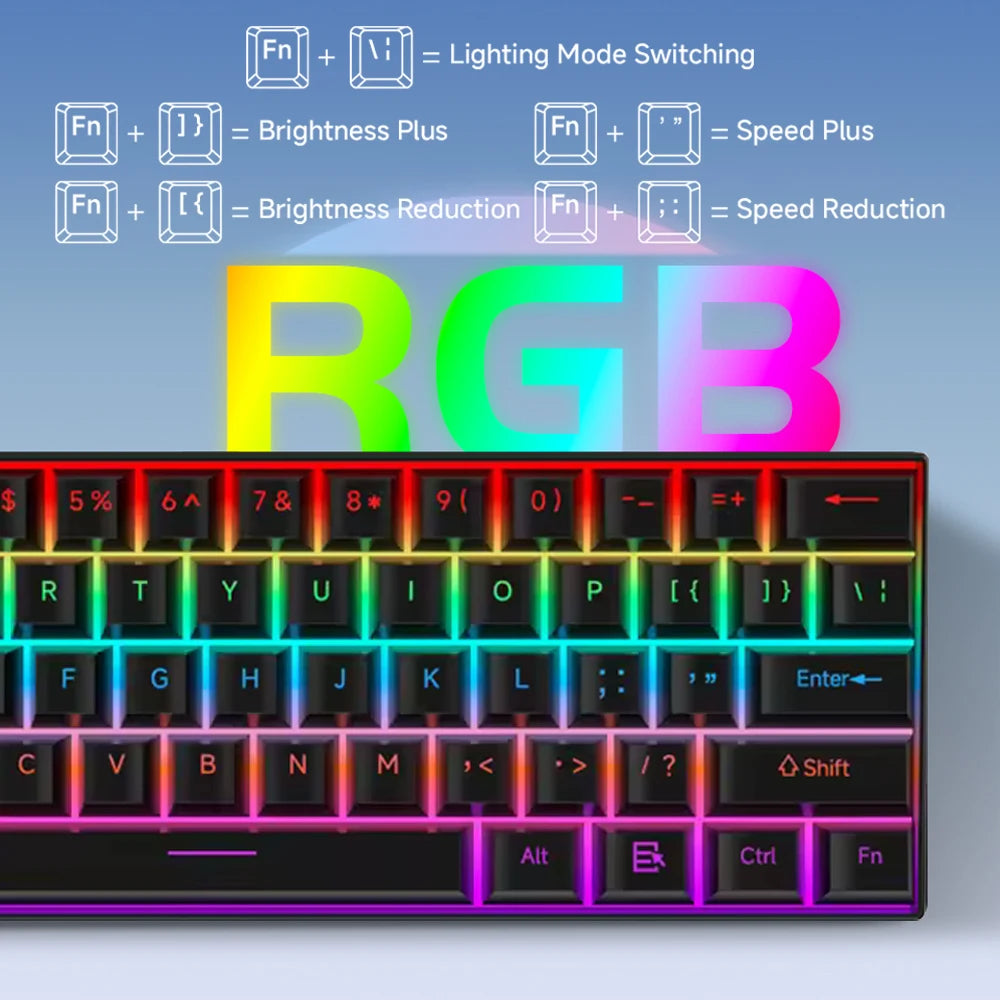 Mechanical Keyboard 61 Keys Mini Keyboard for Gaming Office 60% Ultra-Compact Ergonomic Design With Quiet Mechanical Feeling