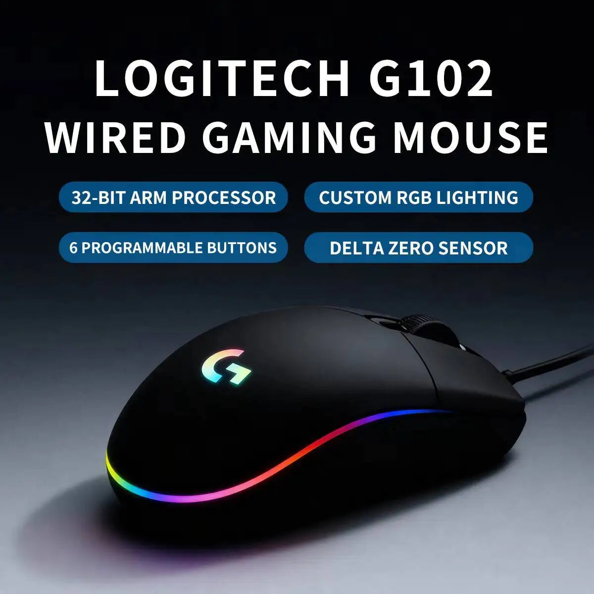 LogitechG102lightweight gaming mouse, ergonomically designed, RGB backlit, high precision,specially crafted for gamers Anti slip