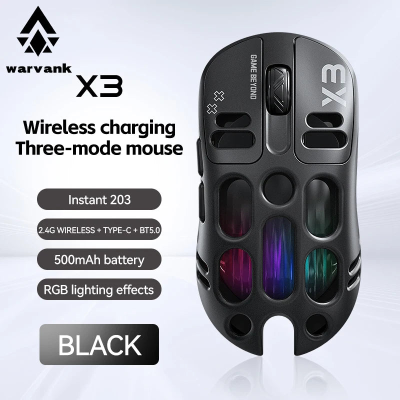 Lightweight RGB backlight 12000DPI Bluetooth/2.4G/wired three mode 1K game mouse Custom macro programming Hollow wireless mouse