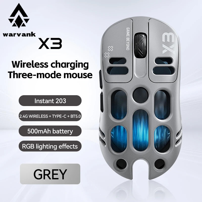 Lightweight RGB backlight 12000DPI Bluetooth/2.4G/wired three mode 1K game mouse Custom macro programming Hollow wireless mouse