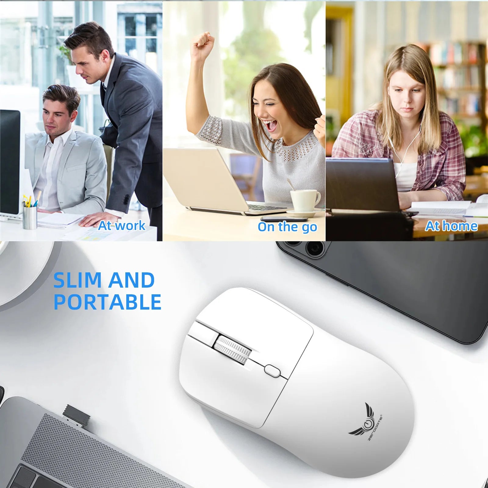 2.4G Wireless Mouse Ergonomic Adjustable 800-1200-1600 DPI Lightweight Rechargeable Office Gaming Mice For PC/Laptop/Macbook Pro