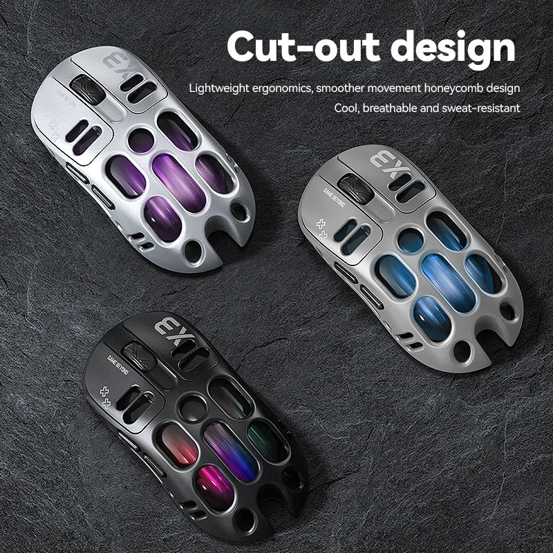 Lightweight RGB backlight 12000DPI Bluetooth/2.4G/wired three mode 1K game mouse Custom macro programming Hollow wireless mouse