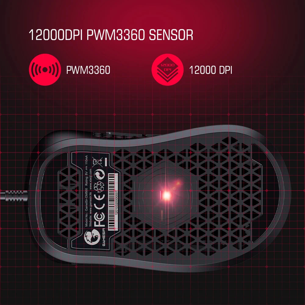 GameSir GM500 Wired Gaming Mouse Super Lightweight PC Mouse with PMW33600 optical sensor 12000 DPI