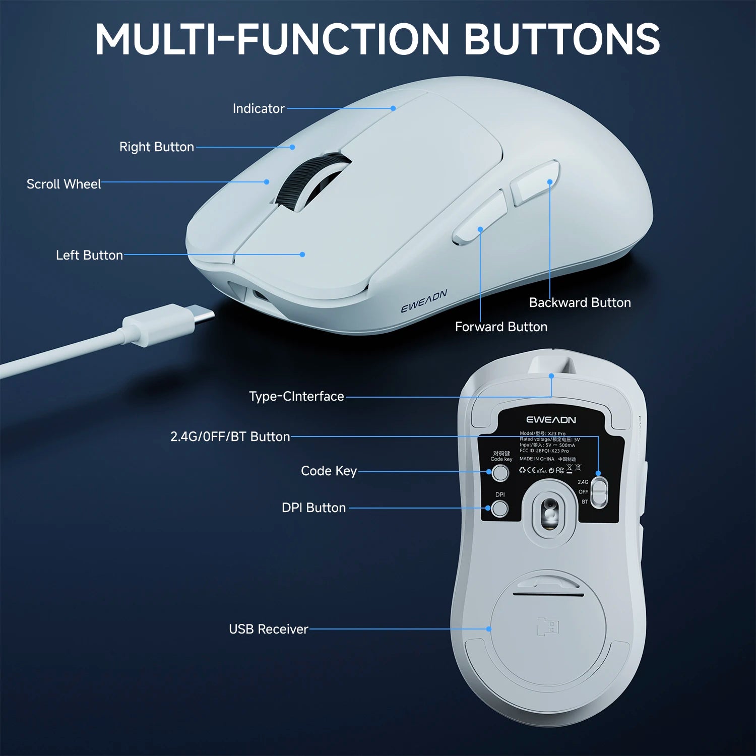 EWEADN Wireless Lightweight Gaming Mouse, Ultra-Portable Design, Popular Shell Shape, Ergonomic & Comfortable Grip