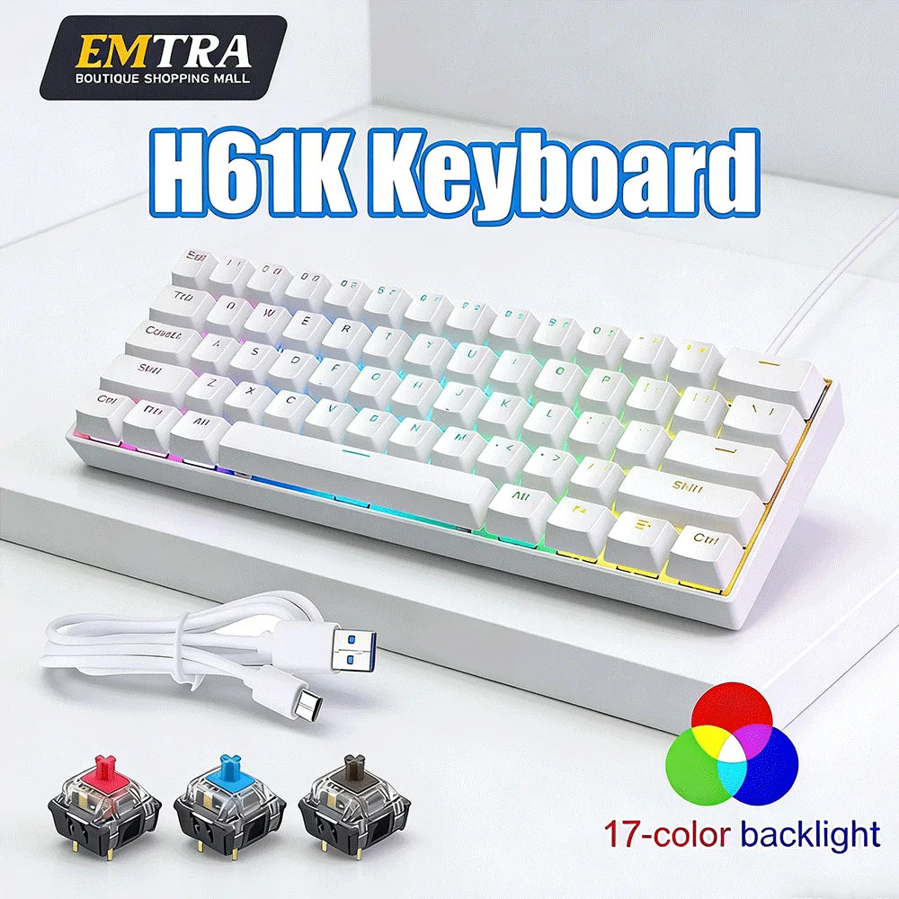 Mechanical Keyboard 61 Keys Mini Keyboard for Gaming Office 60% Ultra-Compact Ergonomic Design With Quiet Mechanical Feeling