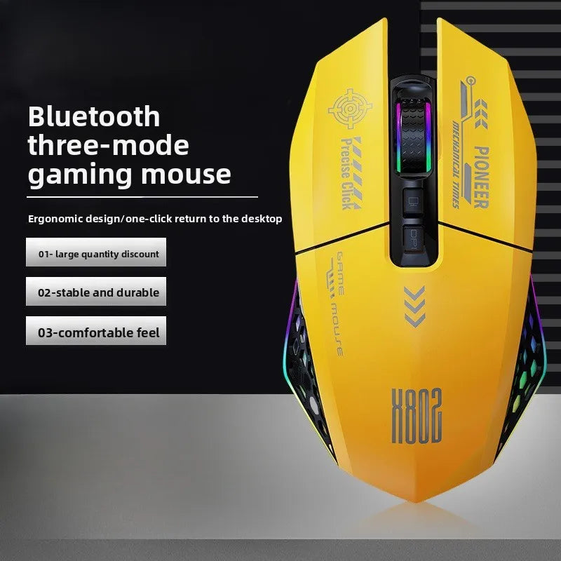 Ergonomic rechargeable gaming mouse with USB 2.4G wireless RGB light, 3 modes controllable anti slip, 7-key macro programming