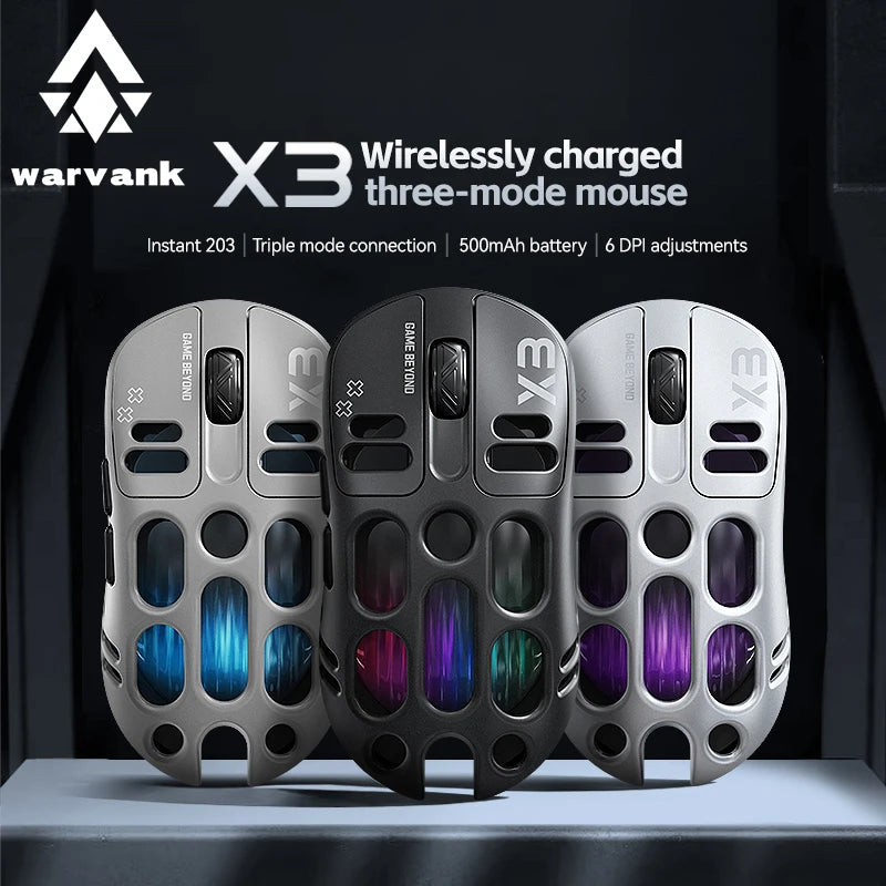 Lightweight RGB backlight 12000DPI Bluetooth/2.4G/wired three mode 1K game mouse Custom macro programming Hollow wireless mouse