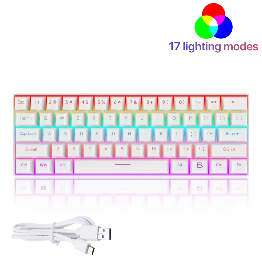 Mechanical Keyboard 61 Keys Mini Keyboard for Gaming Office 60% Ultra-Compact Ergonomic Design With Quiet Mechanical Feeling