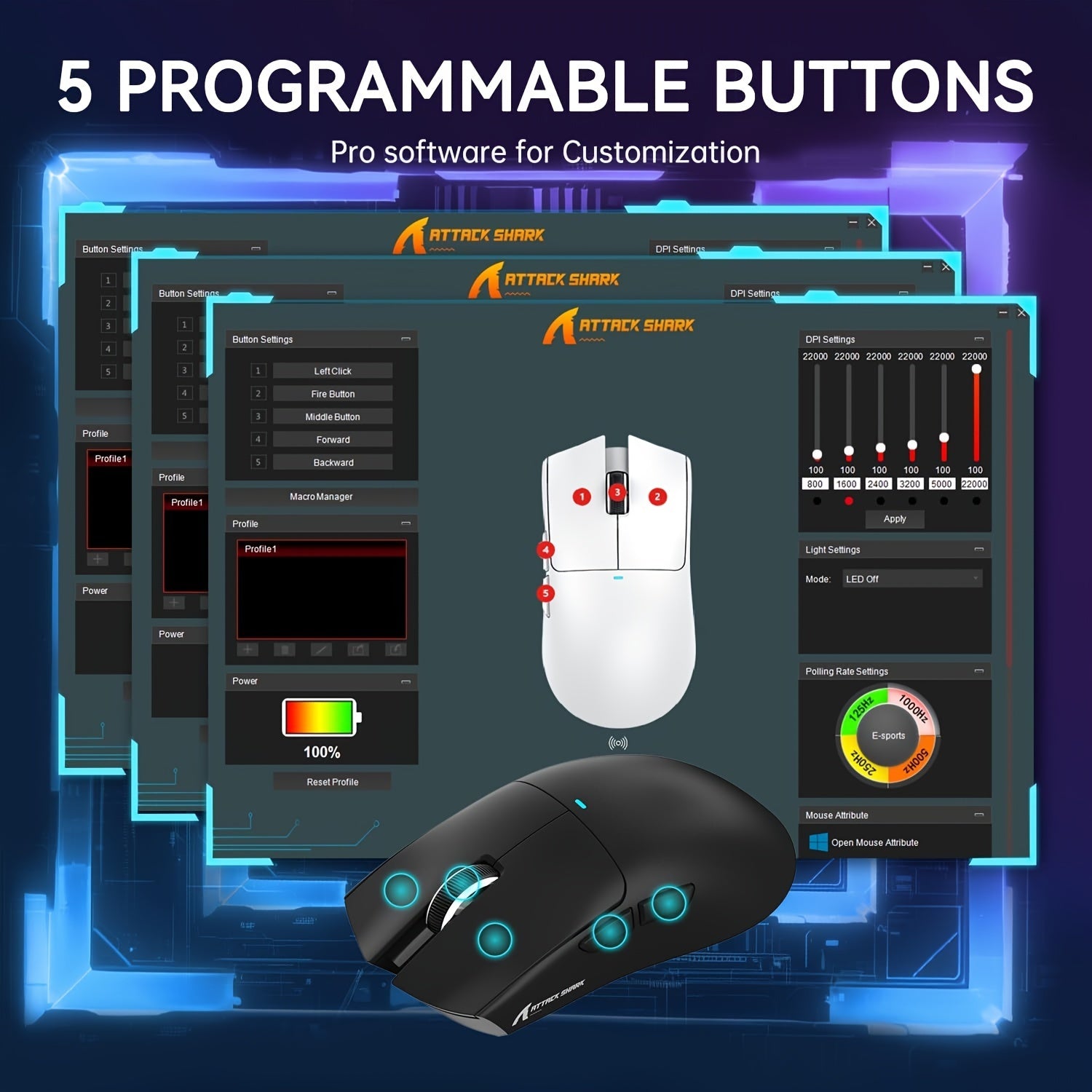ATTACK SHARK X11 Lightweight Wireless Gaming Mouse with RGB Charging Base, Three Modes-2.4G/USB-C Wired/Wireless, 22K DPI, PAW3311 Optical Sensor, HUYU Switch, 5 Programmable Buttons, Suitable for PC/Mac Black