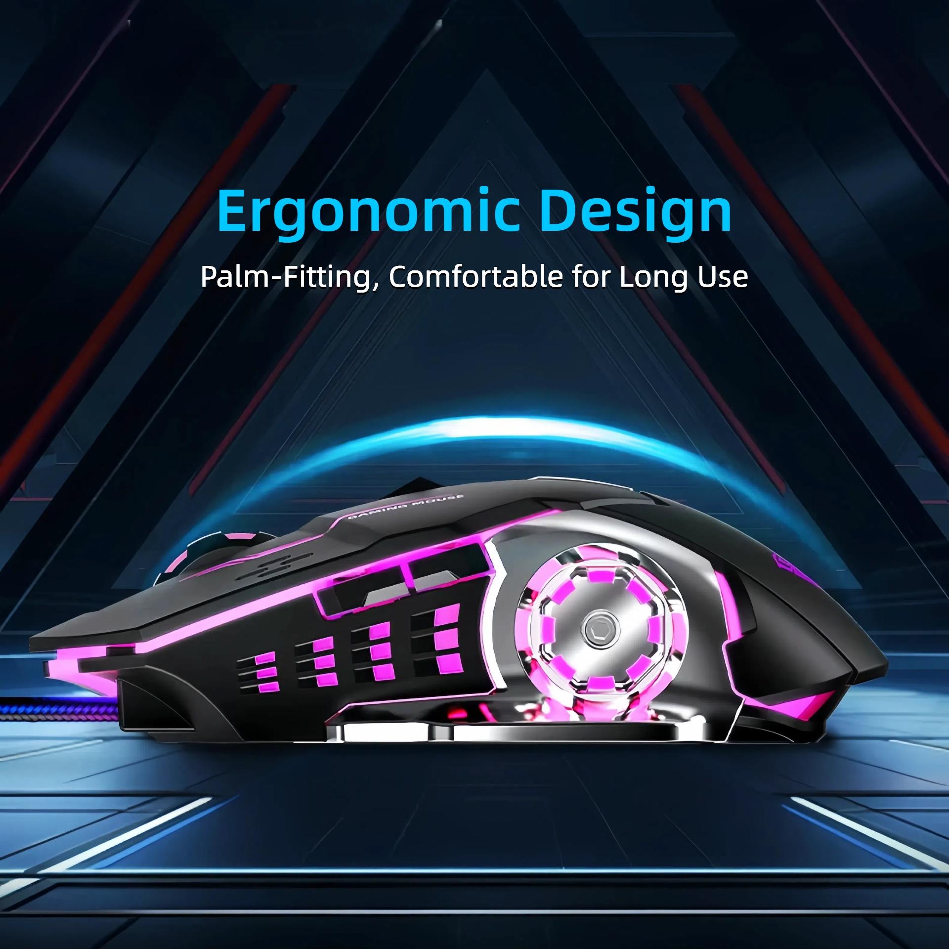 Multifunction Gaming Mouse- 6/7 Buttons, Full-size Ergonomic Design Made for Long Gaming And Work Sessions, RGB Backlight, Tactile Mechanical Feel, Adjustable Sensitivity, Plug-and-play Wired Mouse, Works with PC& Laptop, Bla