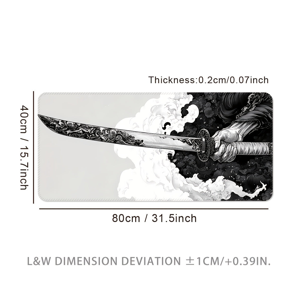 Extra Large Gaming Mouse Pad, Extended Desk Mat, Black and White Sword Design, with Non-Slip Rubber Base, Washable Oblong Office & Gaming Mousepad, with Precision Edging for eSports, Computer & Office Use